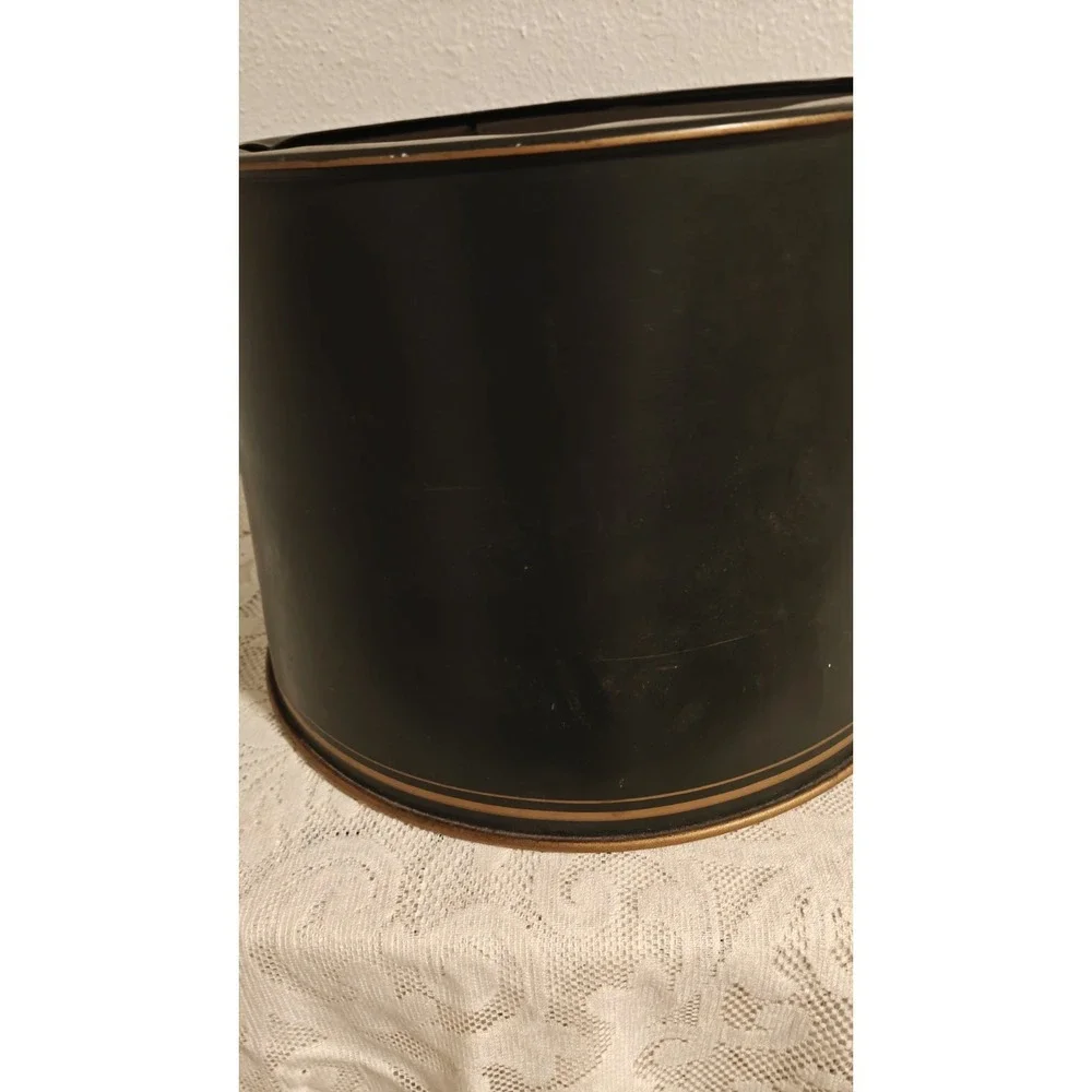 Vintage 1940s Metal Black And Gold Drum Lamp Shade Eastern Art Studios